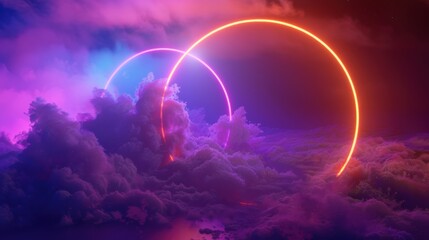 Poster - Neon Circles in a Purple Sky