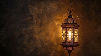 Sticker - Ornate Ramadan Lantern Hanging Against a Brown Background