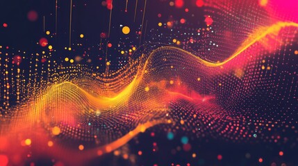 Poster - Abstract tech background with geometric shapes and data flow visualizations