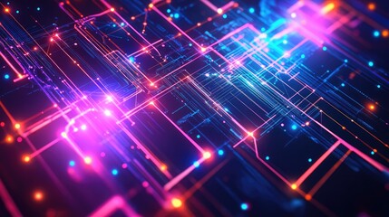 Poster - Abstract tech background with glowing lines and geometric patterns from a top perspective
