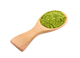 Canvas Print - matcha green tea powder in wood spoon on transparent png