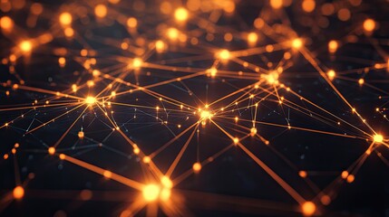 Poster - Top view of abstract digital network with glowing nodes and connecting lines