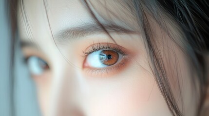 Canvas Print - Close-up of a woman's eye with long eyelashes and brown iris.