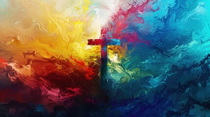 Sticker - Abstract Christian Cross Painting