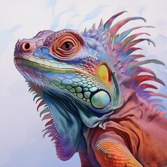 Wall Mural - Iguana colorful on a neutral white background 