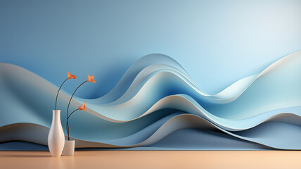 Wall Mural - Smooth blue wave abstract background with flowing lines and a soft, artistic design. Abstract high tech background in blue and white