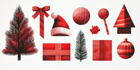 Wall Mural - Set of Christmas illustrative art decorations and decor isolated on white background