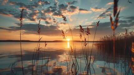 Wall Mural - Sunset Serenity: Golden Hues and Calm Water