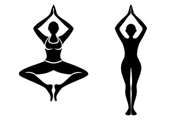 2 different style yoga pose vector silhouette