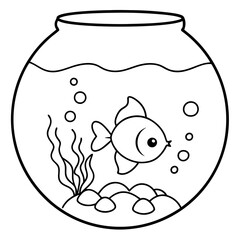 Wall Mural - A goldfish swims gracefully in a fish bowl decorated with aquatic plants and pebbles