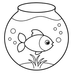 Wall Mural - A goldfish swims gracefully in a fish bowl decorated with aquatic plants and pebbles