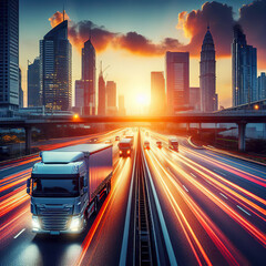 Poster - truck in the road with mountains