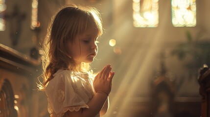 Wall Mural - Little Girl Praying in Church