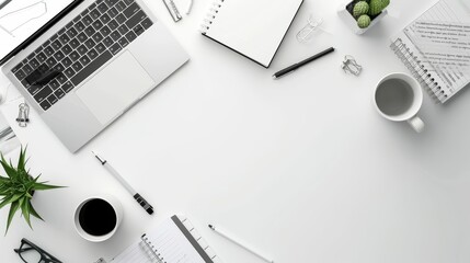 Poster - performance management wallpaper with copy space work background flat design minimalist clean organized workspace subtle geometric patterns soft neutral tones plenty of white space focus on productivi