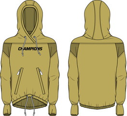 Sticker - Long sleeve Hoodie jacket sweatshirt design flat sketch Illustration, Hooded jacket sweater with front and back view, hooded winter jacket for Men and women. for training, workout outerwear in winter