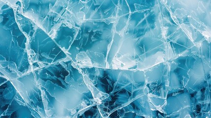 Texture of cracked ice in Lake Baikal: abstract blue winter background.