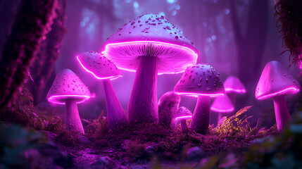 Sticker - Mushroom jungle with violet neon glow