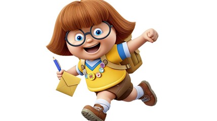 Poster - A girl scout with big glasses and brown shorts