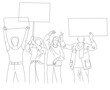 © Nindya - A drawing lines of activist people are doing demonstrations by holding a board and raising hands