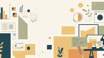 Poster - Business model as wallpaper with copy space, minimal background, flat design, sleek and modern styles, muted color palette, seamless integration, professional and clean aesthetics