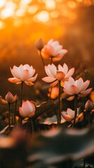 Wall Mural - Lotus flowers in sunset light, artistic nature