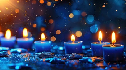 Wall Mural - Blue Candles with Sparkle Background