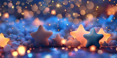 3d glowing blue and yellow stars cartoon background