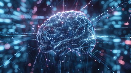 Aufkleber - AI brain made of interwoven data streams, analytics graphs emerging from the neural pathways, metallic silver and deep blue color scheme, ultra-detailed 