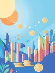 Poster - Revenue themed wallpaper with copy space, clean work background in flat design, vibrant colors, sleek minimalist style, suitable for business presentations and stockphoto usage --ar 3:4 Job ID: 31fcfa
