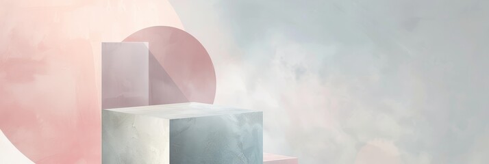 Poster - Acquisitions-themed wallpaper graphic, minimalist design with ample copy space, blend of soft pastel colors and geometric shapes, sharp focus, perfect for elegant professional presentations and modern