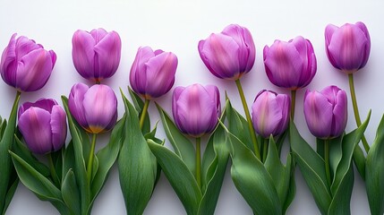 Poster - Purple tulips on a white background, close