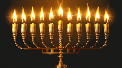 Canvas Print - Golden Menorah with Nine Lit Candles