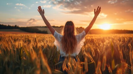 Sticker - Woman in Field at Sunset