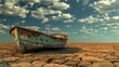 © PetrovMedia - Stranded Boat in a Parched Lakebed: A Visual of Climate Change, Environmental Damage, and Global Warming's Catastrophic Impact