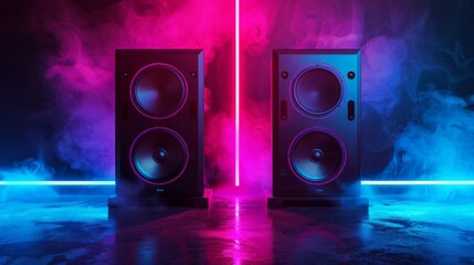 Poster - Two speakers are shown side by side in a purple and blue background