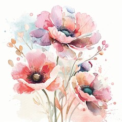 Wall Mural - Watercolor style painting of a field of flowers. Floral illustration for cover, card, postcard, interior design, decor or print.