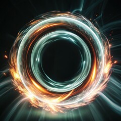 Poster - Dynamic light ring with swirling motion in vibrant colors against a dark background. Generative AI