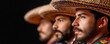 © AIsofeel - Three proud men in traditional sombreros showcase cultural heritage and unity in a striking portrait.