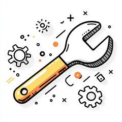 Wall Mural - Hand drawn doodle wrench icon with gears