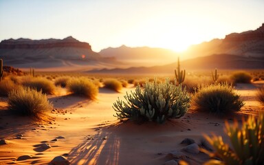 Wall Mural - Desert landscape at sunset