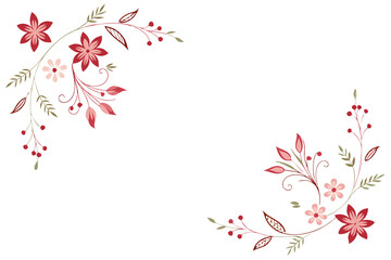 Wall Mural - Two delicate flowers and leaves, primarily in red and pink hues