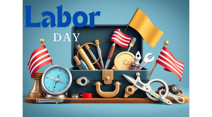 Toolbox with Labor Day Text | Celebrating Hard Work | Holiday Tool Set Illustration