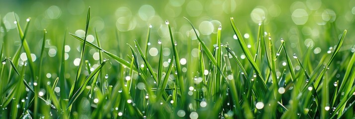 Poster - Rain soaked grass glistening with raindrops