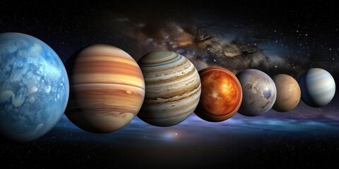 Wall Mural - Planets aligned in the night sky, showcasing Jupiter, Mercury, Uranus, Mars, Neptune, and Saturn , astronomy, space