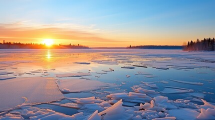 Canvas Print - Frozen Lake at Sunset