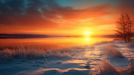 Sticker - Snowy Sunrise Landscape