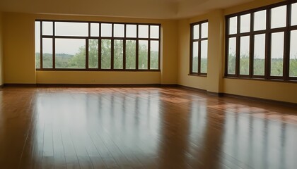 Poster - Spacious Empty Room with Large Windows and Fireplace 21