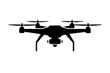 Drone camera silhouette vector illustration, black design, on white background. vector illustration.