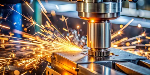 Industrial Metal Machining with Sparks, Close-up , Metalworking , Manufacturing , Machine Shop