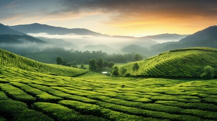 Poster - Sunrise Over Tea Plantation